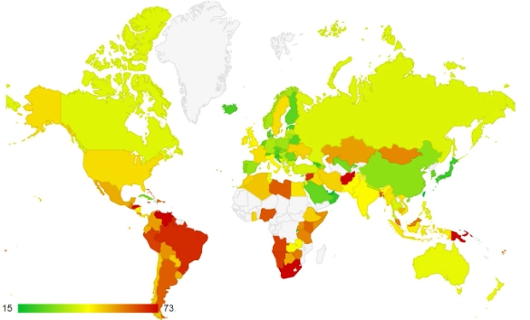 各国犯罪率排名